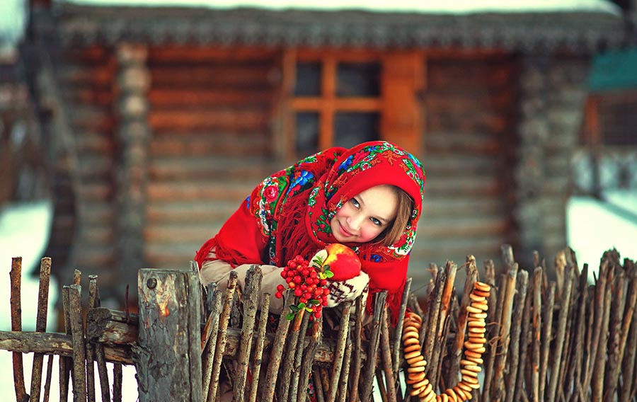 Sexy girl Women in Slavic costumes in Valletta